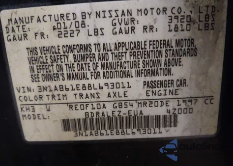 2008 Nissan Sentra 2.0S from USA, damaged, VIN 3N1AB61E88L693011